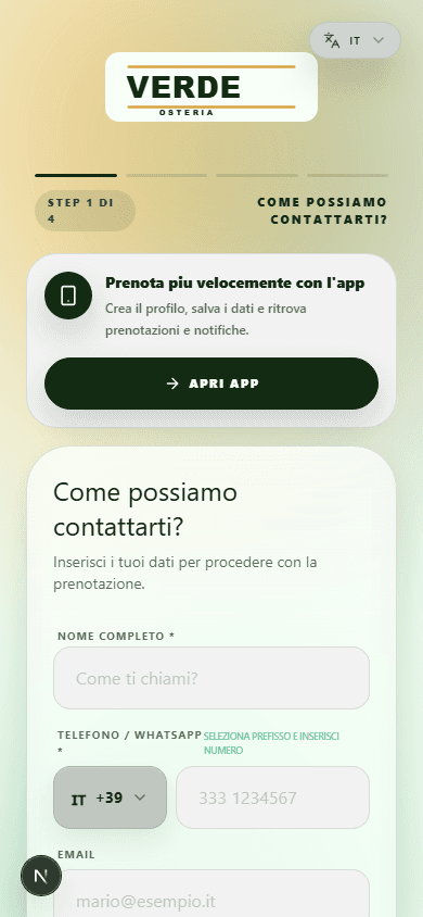 Mockup mobile prenotazione rapida RESERVelli